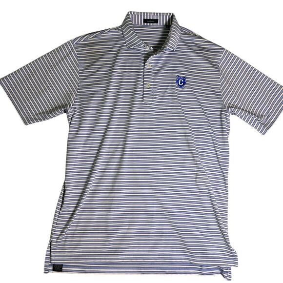 Turtleson Golf Polo Mens Large Blue White Striped Performance Country Club Prep - Picture 1 of 7